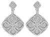 ESTATE 1.25CT DIAMOND 14KT WHITE GOLD FLOWER DOUBLE SQUARE FUN HANGING EARRINGS
