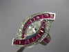 ESTATE LARGE 3.57CT DIAMOND & AAA RUBY 14K WHITE GOLD MARQUISE FILIGREE FUN RING
