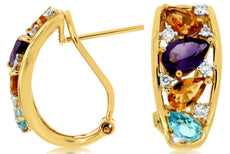 1.96CT DIAMOND & AAA MULTI GEM 14KT YELLOW GOLD 3D PEAR SHAPE & ROUND EARRINGS