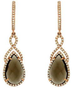 5.50CT DIAMOND & AAA SMOKY TOPAZ 14KT ROSE GOLD INFINITY LOVE HANGING EARRINGS