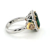 LARGE 6.18CT WHITE YELLOW DIAMOND & AAA EMERALD 18KT 2 TONE GOLD ENGAGEMENT RING