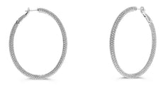 LARGE 5.75CT DIAMOND 18KT WHITE GOLD 3D 3 ROW INSIDE OUT HOOP HANGING EARRINGS