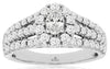 WIDE 1.36CT DIAMOND 14KT WHITE GOLD 3D OVAL & ROUND 3 ROW FLORAL ENGAGEMENT RING
