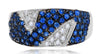1.36CT DIAMOND & AAA SAPPHIRE 14K WHITE GOLD 3D MULTI ROW DOUBLE TRIANGULAR RING
