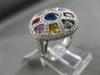ESTATE LARGE 3.56CT DIAMOND & MULTI COLOR SAPPHIRE 18KT GOLD FILIGREE OVAL RING