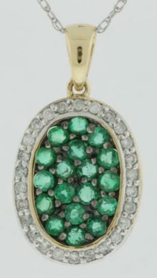 .82CT DIAMOND & AAA EMERALD 14KT YELLOW GOLD 3D CLUSTER OVAL CLASSIC FUN PENDANT