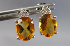 3.03CT DIAMOND & AAA CITRINE 14KT WHITE GOLD OVAL & ROUND FLOWER STUD EARRINGS