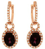 3.28CT DIAMOND & AAA RHODOLITE 14KT ROSE GOLD 3D OVAL LOVE KNOT HANGING EARRINGS