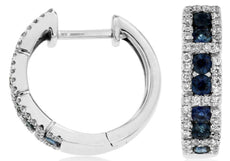 ESTATE .77CT DIAMOND & AAA SAPPHIRE 14K WHITE GOLD ROUND HUGGIE HANGING EARRINGS
