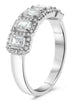 ESTATE 1.17CT DIAMOND PLATINUM ROUND & EMERALD CUT 5 STONE HALO ANNIVERSARY RING