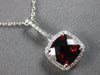 ESTATE 2.0CT DIAMOND & AAA GARNET 14K WHITE GOLD 3D CUSHION & ROUND HALO PENDANT