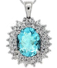 LARGE 3.0CT DIAMOND & AAA AQUAMARINE 14KT WHITE GOLD OVAL & ROUND FLOWER PENDANT
