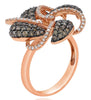 LARGE 1.70CT WHITE & CHOCOLATE FANCY DIAMOND 14KT ROSE GOLD MULTI LEAF FUN RING