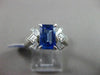 ANTIQUE WIDE 2.09CT DIAMOND & AAA SAPPHIRE PLATINUM EMERALD CUT ENGAGEMENT RING