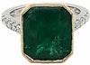 LARGE 6.42CT DIAMOND & AAA EMERALD 18KT 2 TONE GOLD 3D SOLITAIRE ENGAGEMENT RING