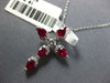 1CT DIAMOND & AAA RUBY 18KT WHITE GOLD ROUND & PEAR SHAPE CROSS FLOATING PENDANT