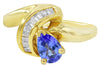 WIDE .85CT DIAMOND & AAA TANZANITE 14K YELLOW GOLD 3D PEAR SHAPE & BAGUETTE RING