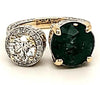 LARGE 7.05CT DIAMOND & AAA EMERALD 18KT YELLOW GOLD ROUND 2 STONE HALO LOVE RING