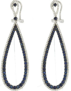 LARGE 2.42CT DIAMOND & AAA SAPPHIRE 14KT WHITE GOLD ELONGATED CLIP ON EARRINGS