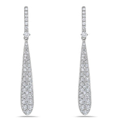 ESTATE 1.30CT DIAMOND 18KT WHITE GOLD ELONGATED TEAR DROP LOVE HANGING EARRINGS