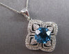 LARGE 3CT DIAMOND & AAA BLUE TOPAZ 14K WHITE GOLD CUSHION & ROUND SQUARE PENDANT