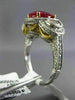 ESTATE LARGE EGL 3.76CT DIAMOND & RUBY 18K TWO TONE GOLD 3 STONE ENGAGEMENT RING