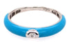 ESTATE .03CT DIAMOND & BLUE ENAMEL 18KT WHITE GOLD CLASSIC 3D SOLITAIRE FUN RING