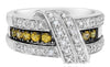 .73CT DIAMOND & AAA YELLOW SAPPHIRE 14KT WHITE GOLD 3D MULTI ROW DIAGONAL RING
