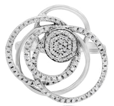 ESTATE LARGE .50CT DIAMOND 14K WHITE GOLD MULTI CIRCULAR TRINITY FLOWER FUN RING