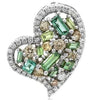 1.84CT WHITE & MOCHA DIAMOND & AAA EMERALD 14K WHITE GOLD HEART FLOATING PENDANT