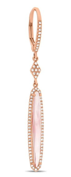 2.84CT DIAMOND & AAA PINK AMETHYST 14K ROSE GOLD OVAL ELONGATED HANGING EARRINGS
