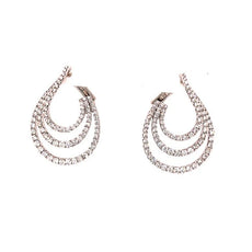 LARGE 3.19CT DIAMOND 18KT WHITE GOLD 3D MULTI ROW TEAR DROP SIDEWAY EARRINGS