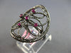 ESTATE LARGE AAA RUBY 14KT BLACK GOLD 3D FILIGREE FLOWER OVAL RING