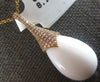 LARGE 8.36CT DIAMOND & AAA WHITE AGATE 14KT ROSE GOLD TEAR DROP FLOATING PENDANT