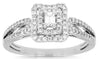 .42CT DIAMOND 14KT WHITE GOLD ROUND & BAGUETTE DOUBLE HALO FRIENDSHIP LOVE RING
