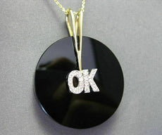 ANTIQUE EX LARGE DIAMOND & AAA BLACK ONYX 14KT 2 TONE GOLD " OK " PENDANT #20444