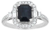 2CT DIAMOND & AAA SAPPHIRE 14KT WHITE GOLD ROUND & BAGUETTE HALO ENGAGEMENT RING