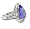LARGE 9.0CT DIAMOND & AAA TANZANITE 18KT WHITE GOLD PEAR SHAPE & ROUND HALO RING