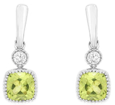 .35CT DIAMOND & AAA PERIDOT 14KT WHITE GOLD 3D CUSHION & ROUND FILIGREE EARRINGS