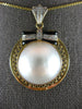 ESTATE LARGE .20CT DIAMOND & AAA PEARL 18KT 2 TONE GOLD CIRCULAR PENDANT #27172