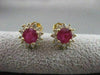 ANTIQUE 2.15CTW DIAMOND RUBY 14KT YLW GOLD ROUND CLUSTER PUSHBACK EARRINGS #1765
