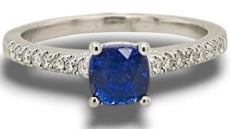 1.34CT DIAMOND & AAA SAPPHIRE 18KT WHITE GOLD 3D CUSHION & ROUND ENGAGEMENT RING