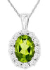 1.14CT DIAMOND & AAA PERIDOT 14K WHITE GOLD OVAL & ROUND FLORAL FLOATING PENDANT