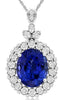 6.25CT DIAMOND & AAA TANZANITE 14KT WHITE GOLD OVAL & ROUND FLOWER LOVE PENDANT