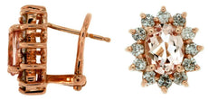 3.26CT DIAMOND & AAA MORGANITE 14KT ROSE GOLD 3D OVAL FLOWER CLIP ON EARRINGS
