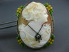 ANTIQUE LARGE .05CT DIAMOND & ENAMEL 14KT WHITE GOLD LADY CAMEO BROOCH PENDANT