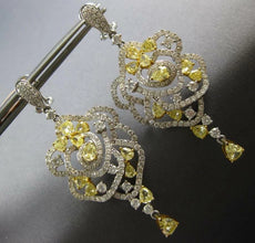 EXTRA LARGE 7.16CT WHITE & FANCY YELLOW DIAMOND 18K 2 TONE GOLD HANGING EARRINGS