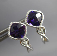 1.73CT DIAMOND & AAA AMETHYST 14KT WHITE GOLD CUSHION & ROUND HANGING EARRINGS