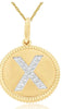 .06CT DIAMOND 14K 2 TONE GOLD X INITIAL ROUND MATTE & SHINY FUN FLOATING PENDANT