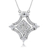 1.03CT DIAMOND 14KT WHITE GOLD 3D PRINCESS & ROUND FILIGREE FLORAL LOVE NECKLACE